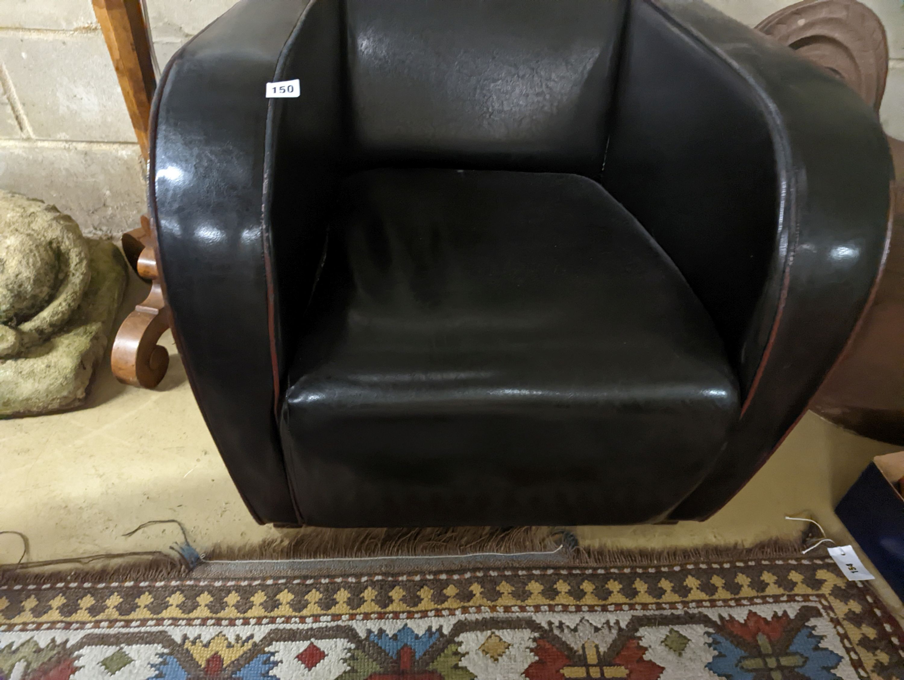 An Art Deco style black leather club chair, width 73cm, depth 80cm, height 78cm